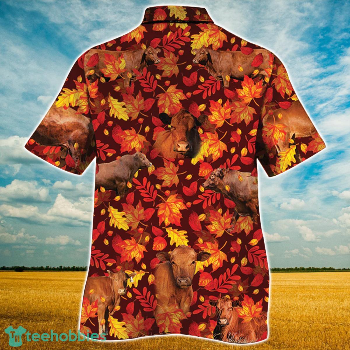 Red Angus Cattle Autumn Leaves All Over Printed 3D Hawaiian Shirt For Men Women Product Photo 2