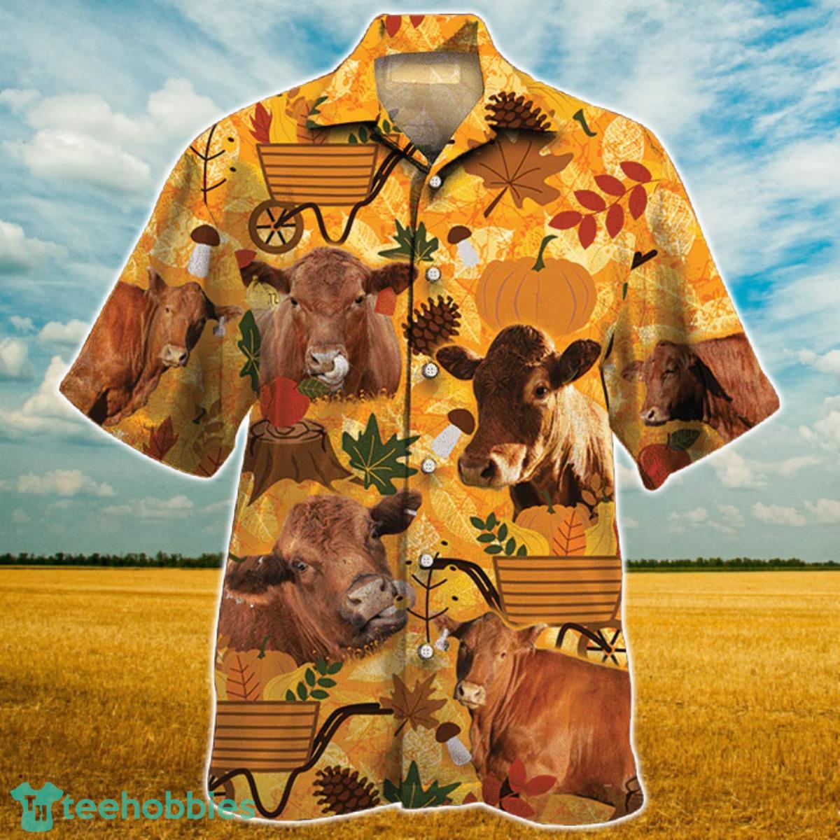Red Angus Cattle Lovers Orange Nature Autumn Hawaiian Shirt For Men Women Product Photo 1