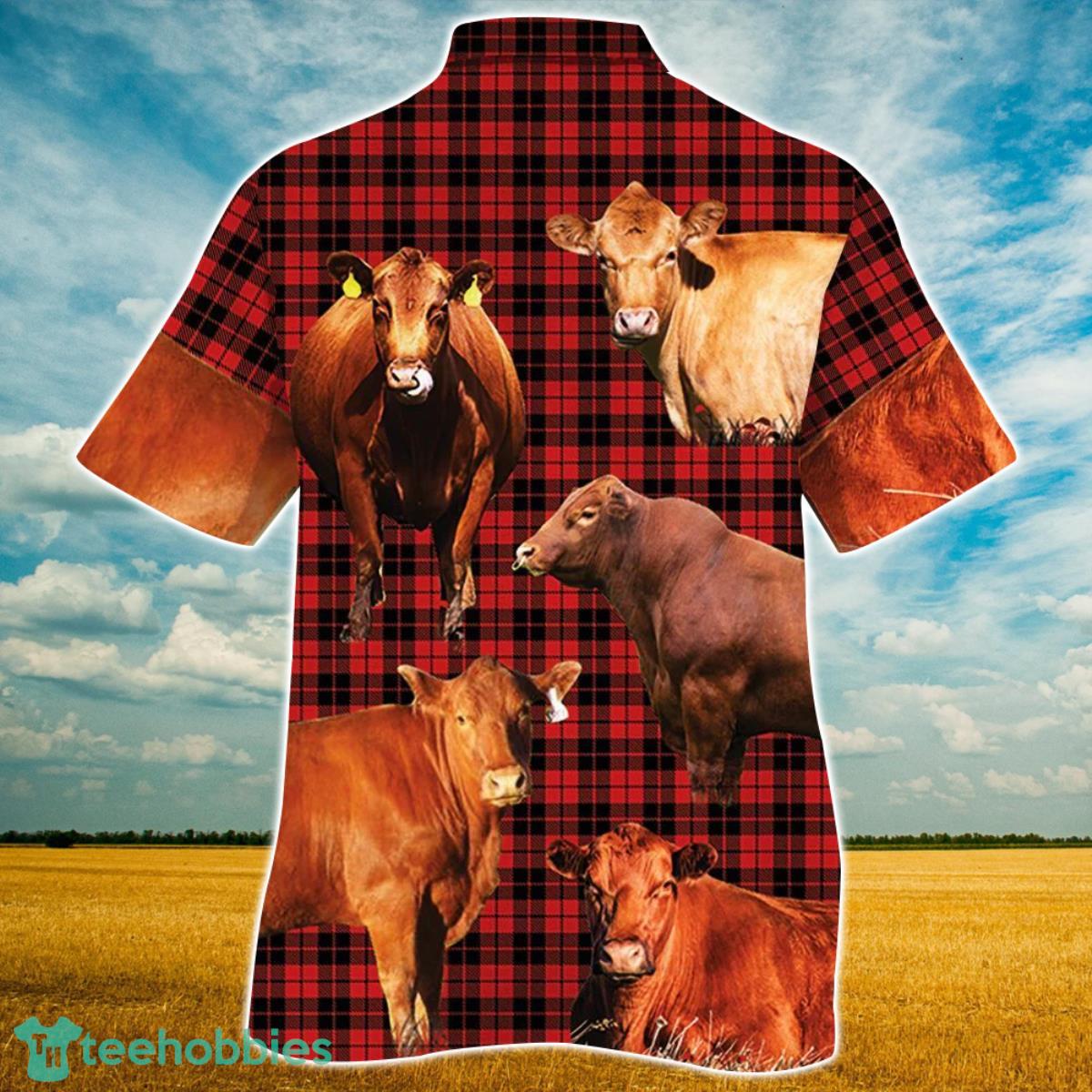 Red Angus Cattle Red Tartan Pattern All Over Printed 3D Hawaiian Shirt For Men Women Product Photo 2