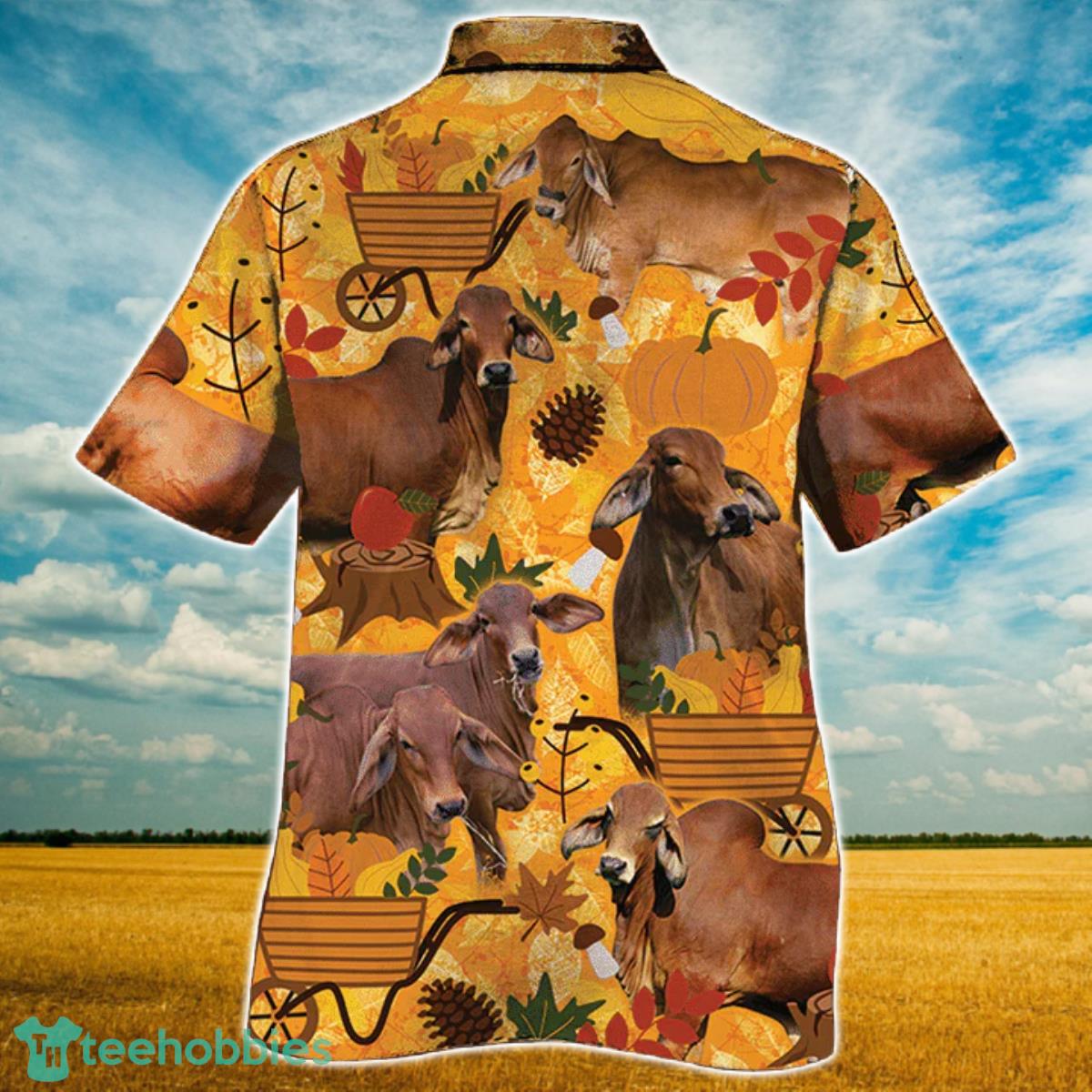 Red Brahman Cattle Lovers Orange Nature Autumn Hawaiian Shirt For Men Women Product Photo 2