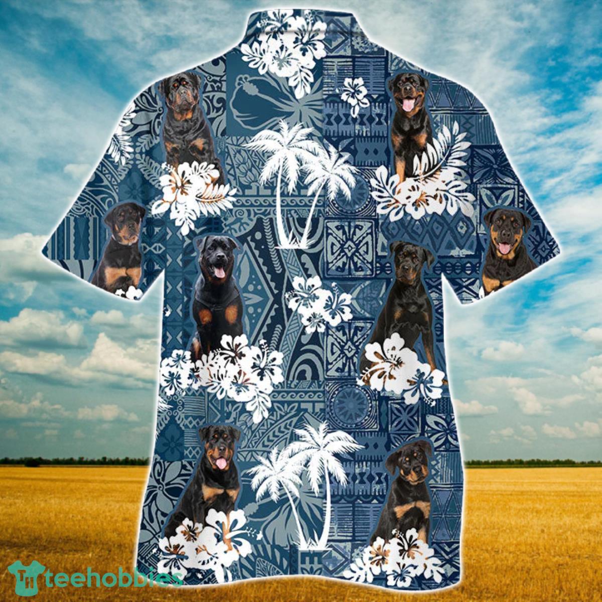 Rottweiler Hawaiian Tropical Plants Pattern Blue And White All Over Printed 3D Hawaiian Shirt For Men Women Product Photo 2