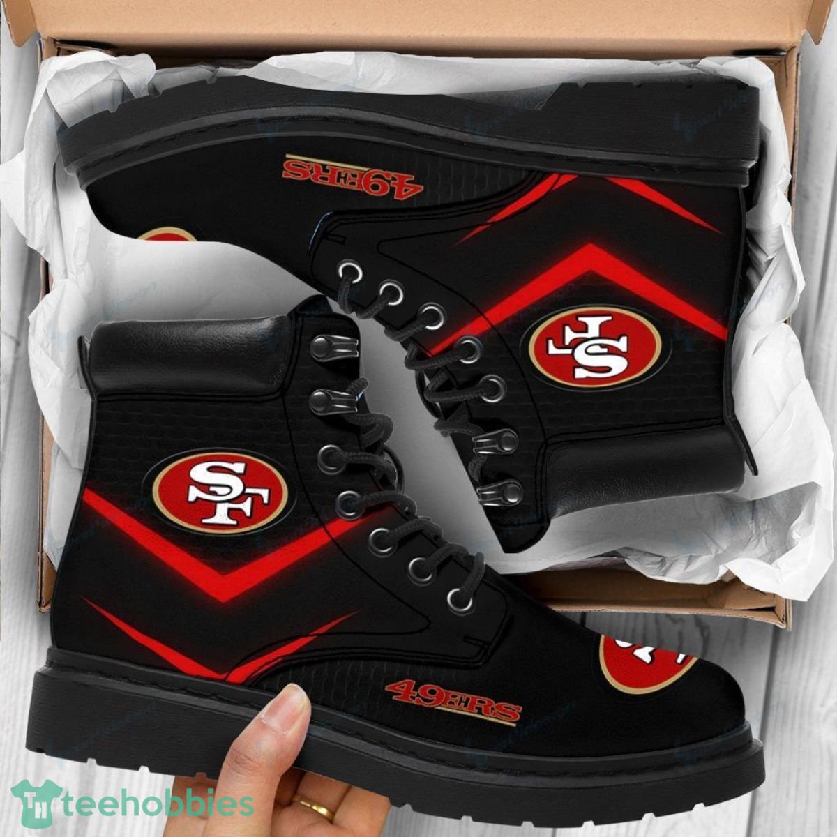San Francisco 49ers Football Team Leather Boots Impressive Gift For Men Women Fans Product Photo 1