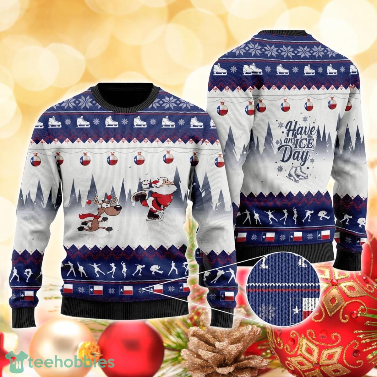 Santa Claus And Reindeer Speed Skating 3D Sweater Ugly Christmas Sweater For Men Women Product Photo 1