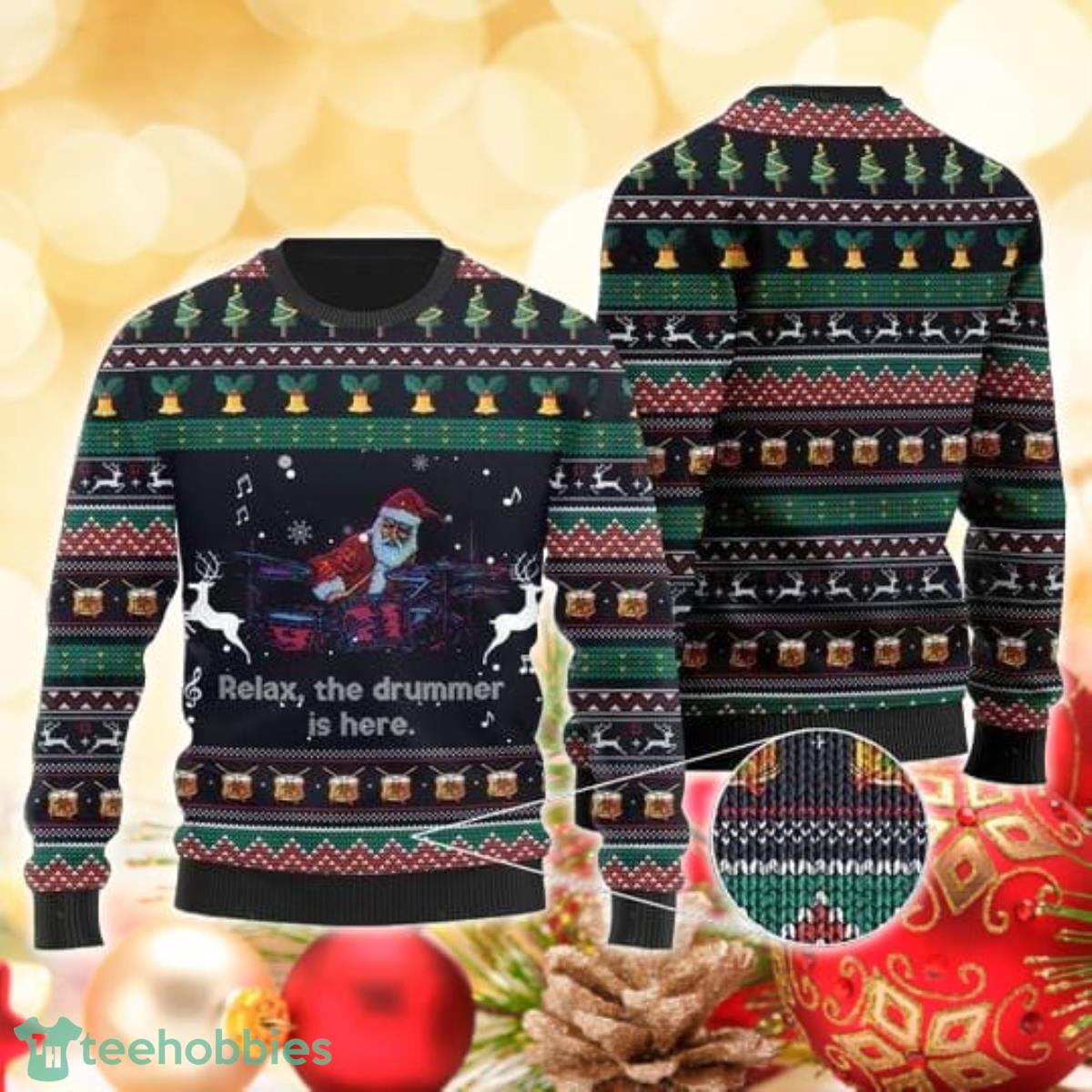 Santa Claus Plays Drum 3D Sweater Ugly Christmas Sweater For Men Women Product Photo 1