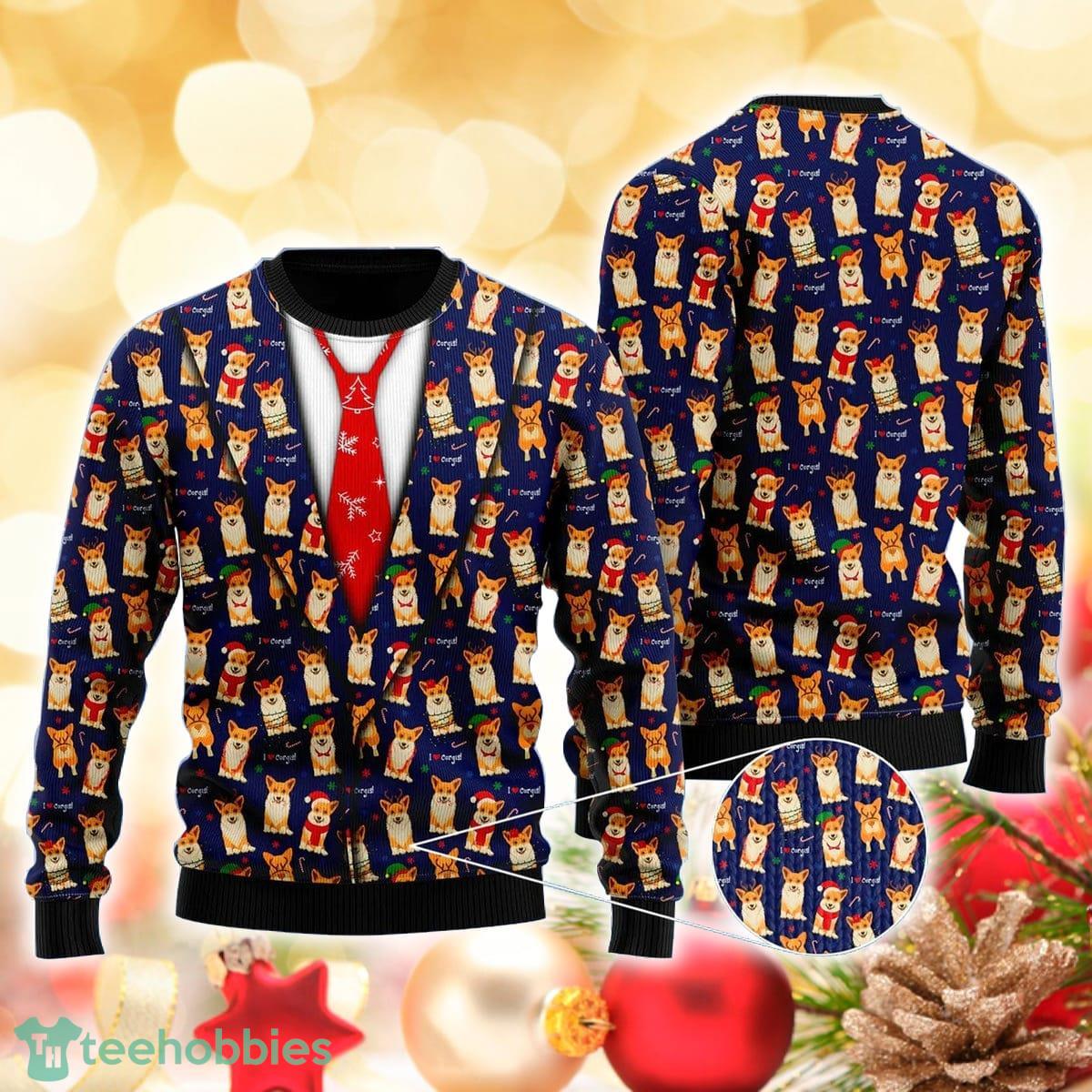 Seamless Christmas Pattern Corgis 3D Sweater Ugly Christmas Sweater For Men Women Product Photo 1