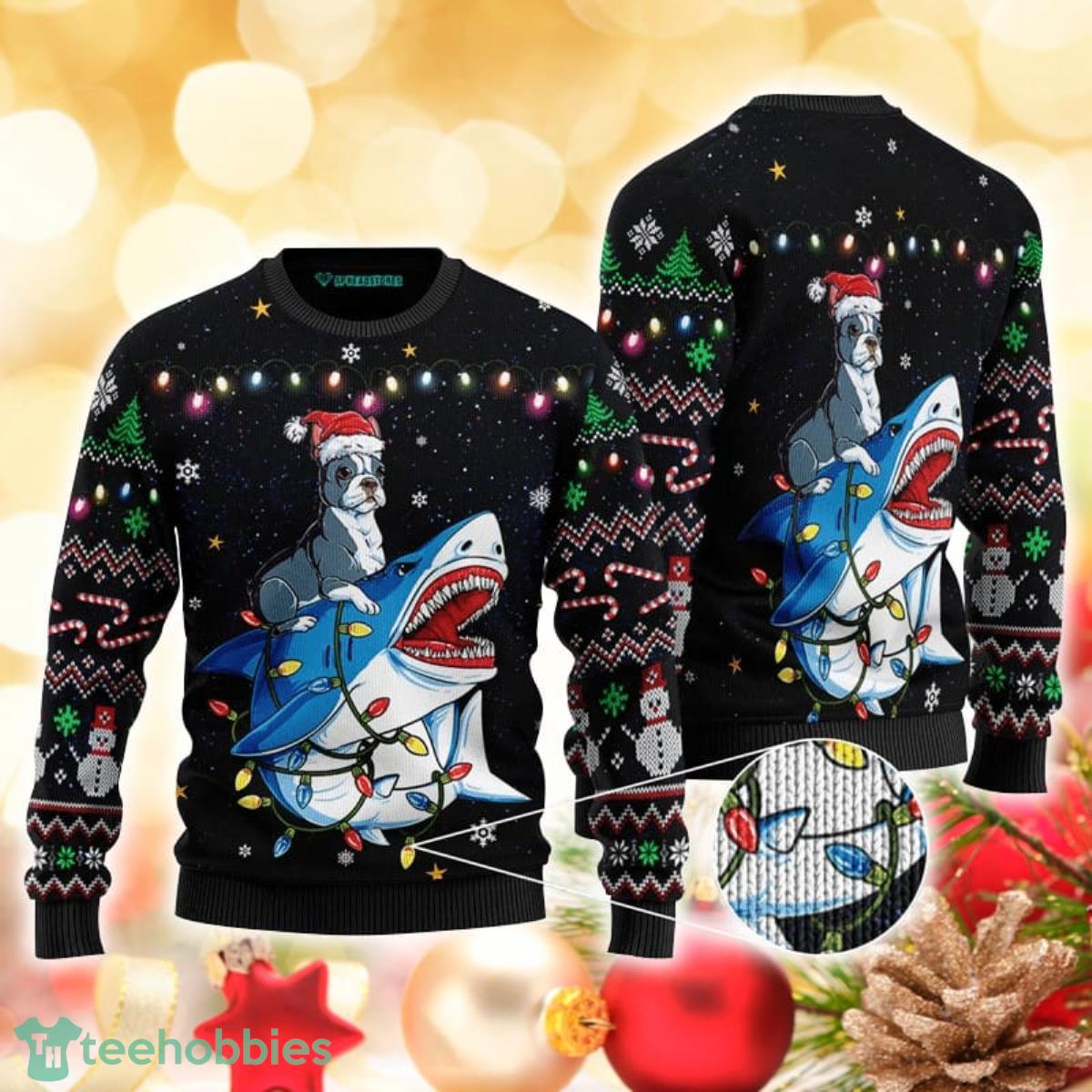 Shark Boston Terrier 3D Sweater Ugly Christmas Sweater For Men Women Product Photo 1