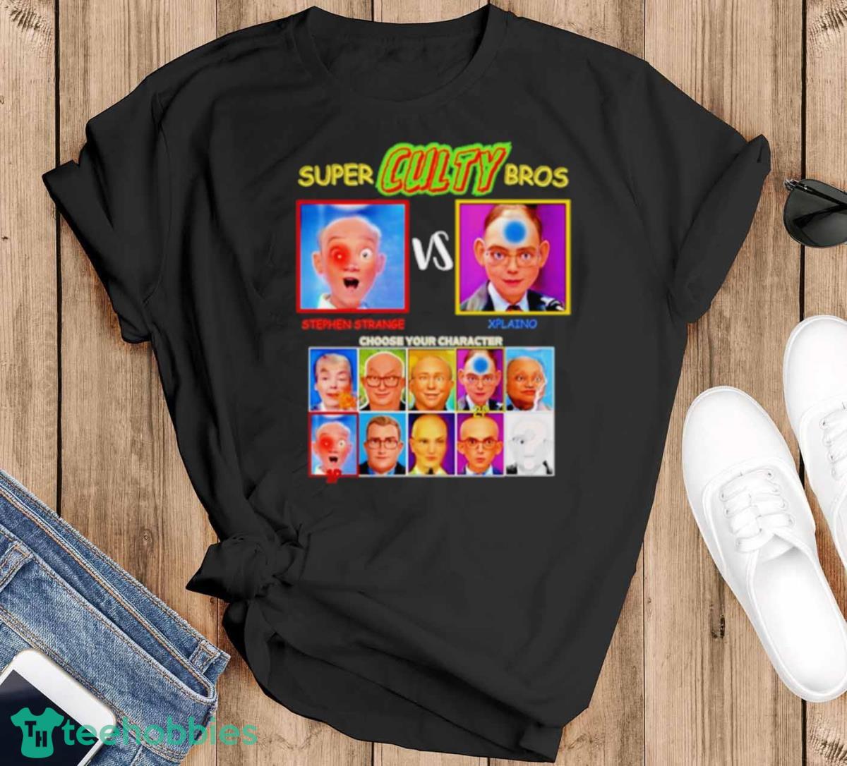 Super Culty Bros Stephen Strange Vs Xplaino Shirt - Black T-Shirt