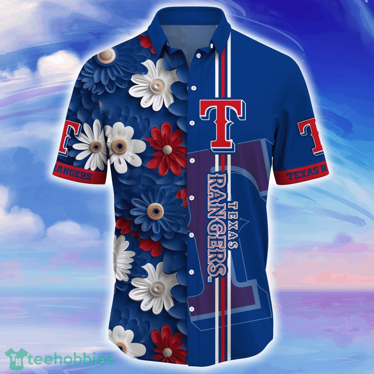 Custom Name MLB Texas Rangers Special Hawaiian Design Button Shirt