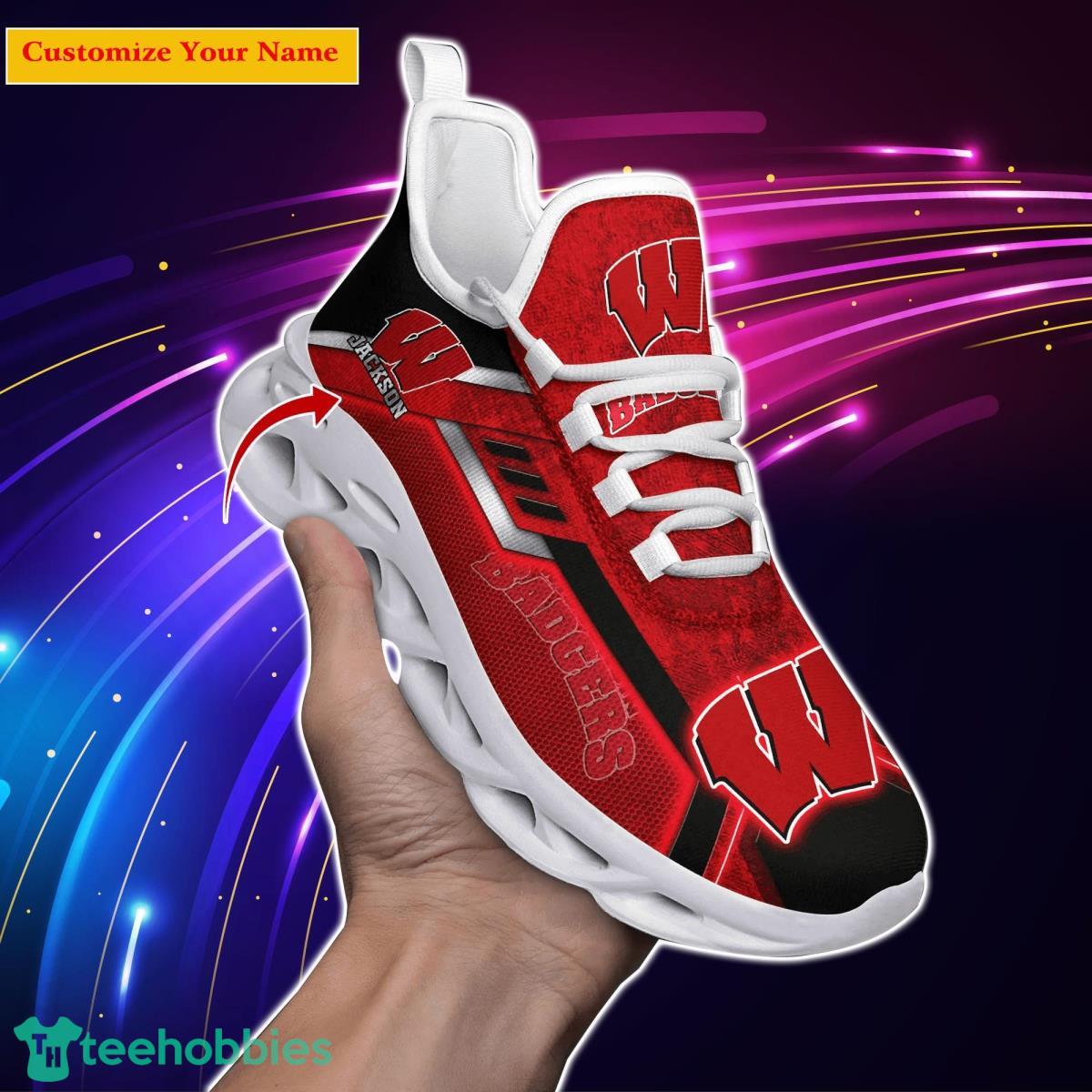 Wisconsin Badgers NCAA1 Custom Name Max Soul Shoes Impressive Gift For Men Women Fans Product Photo 1