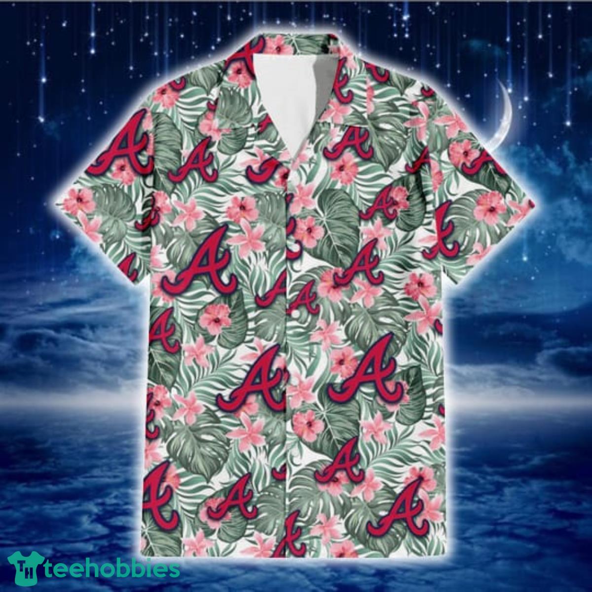 Atlanta Braves White Porcelain Flower Pink Hibiscus White Background 3D  Hawaiian Shirt Gift For Fans - Freedomdesign