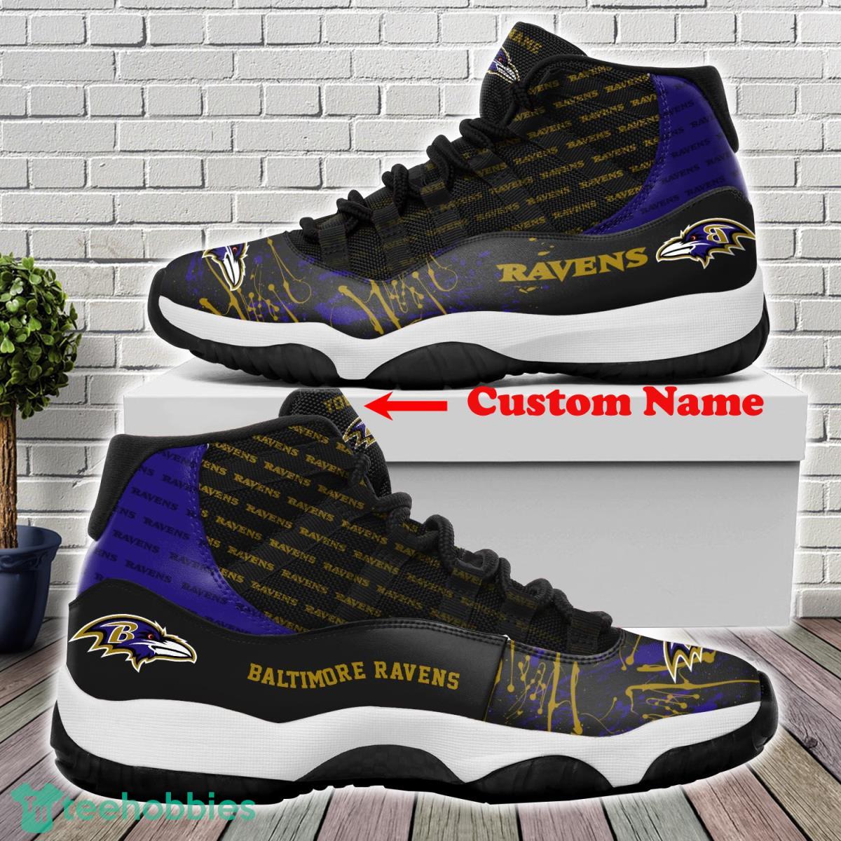 Baltimore Ravens Custom Name Air Jordan 11 Sneakers For Fans Product Photo 1