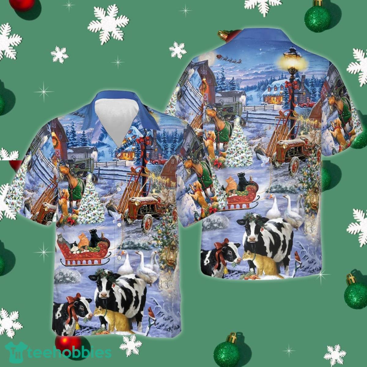 Beautiful Farm On Christmas Hawaiian Shirt Cool Button Up Shirt Gifts For Xmas Product Photo 1