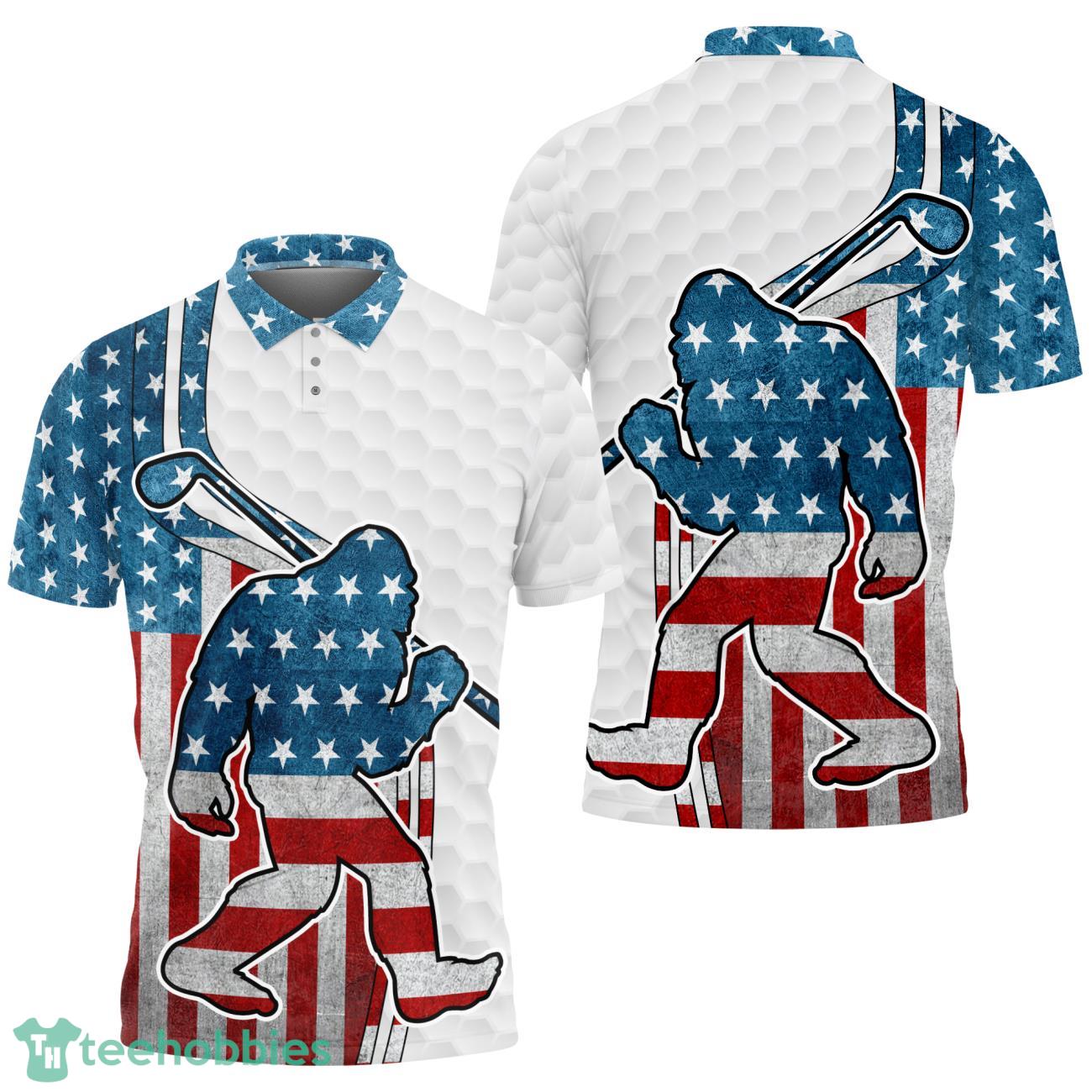 Bigfoot American Flag Golf Polo Shirts Product Photo 1