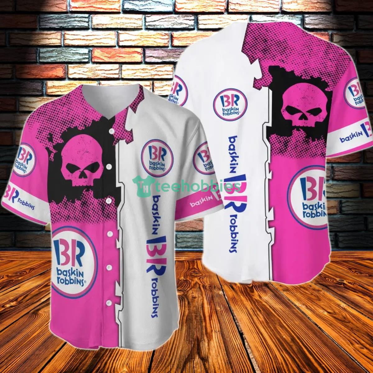Black Skull Baskin Robbins Baseball Jersey Product Photo 1