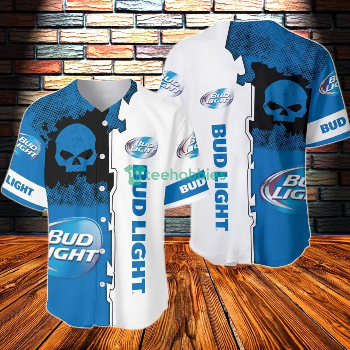 Black Skull Bud Light Beer Baseball Jersey Product Photo 1