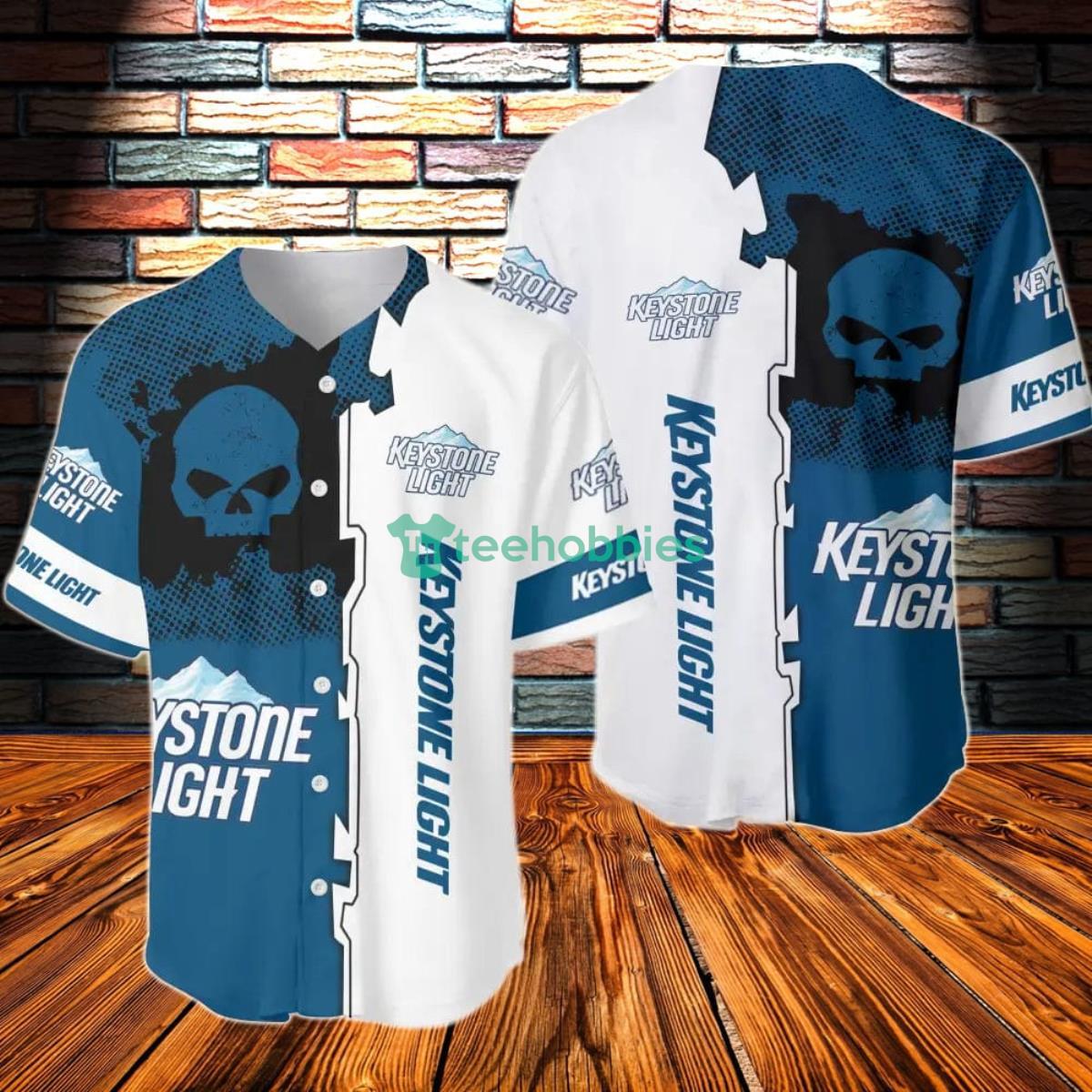 Keystone Light Blue Horizontal Text Baseball Jersey Shirt, Jersey