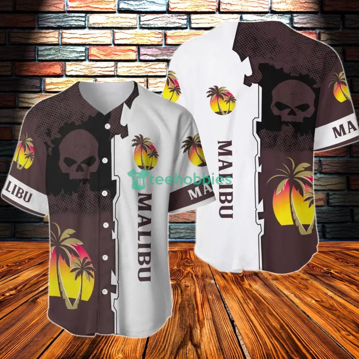 Black Skull Malibu Rum Baseball Jersey Product Photo 1