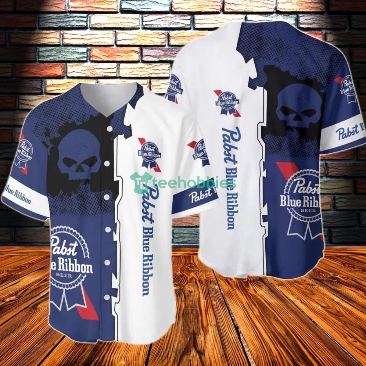 Black Skull Pabst Blue Ribbon Baseball Jersey Product Photo 1