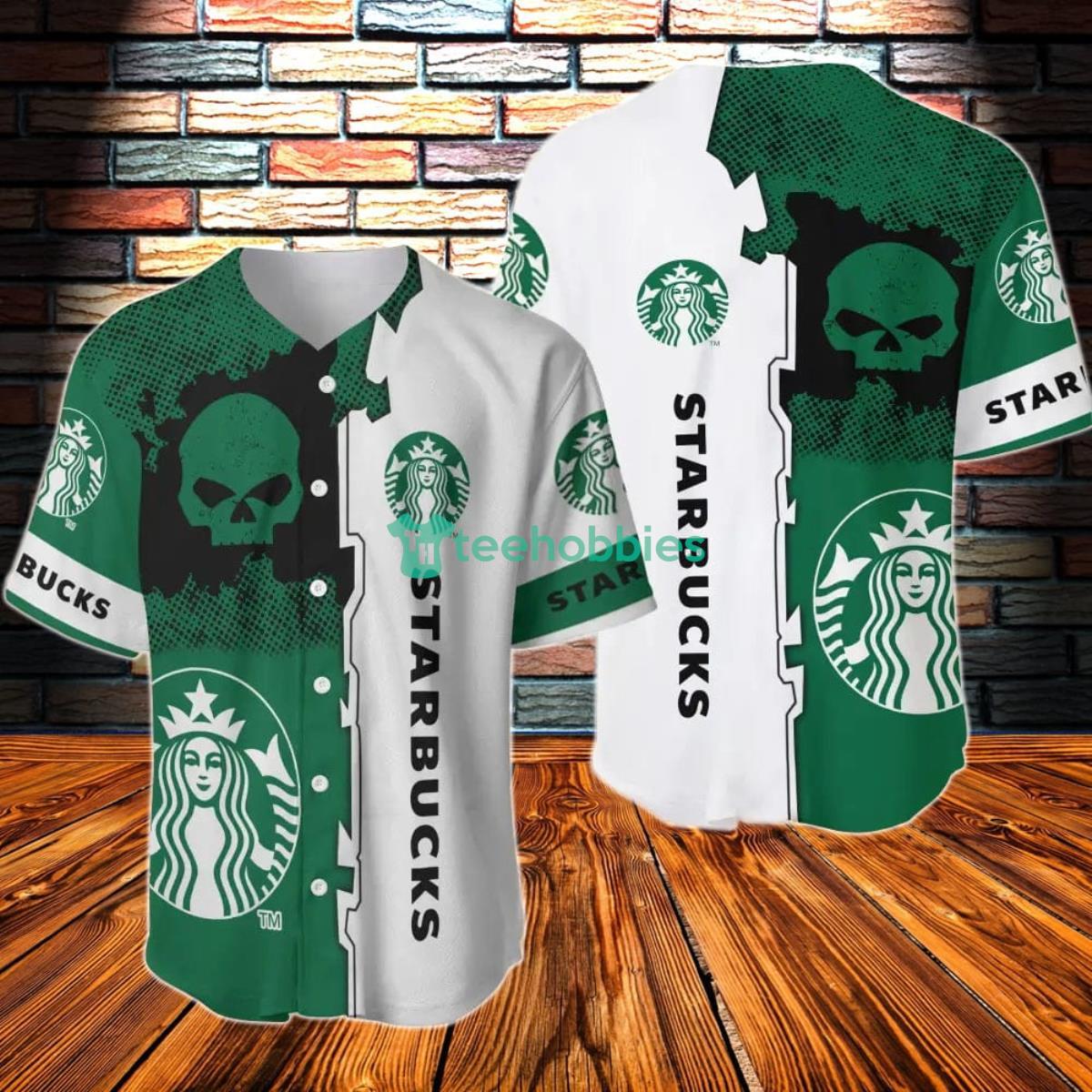 Black Skull Starbucks Baseball Jersey Product Photo 1
