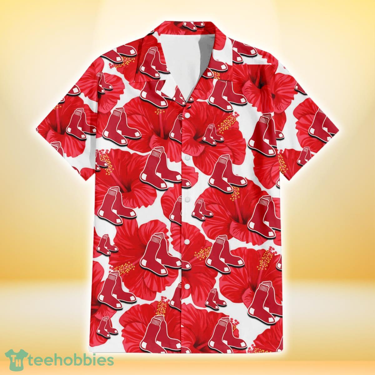 Boston Red Sox Big Red Hibiscus White Background 3D Hawaiian Shirt Gift For Fans Gift For Fans Product Photo 2