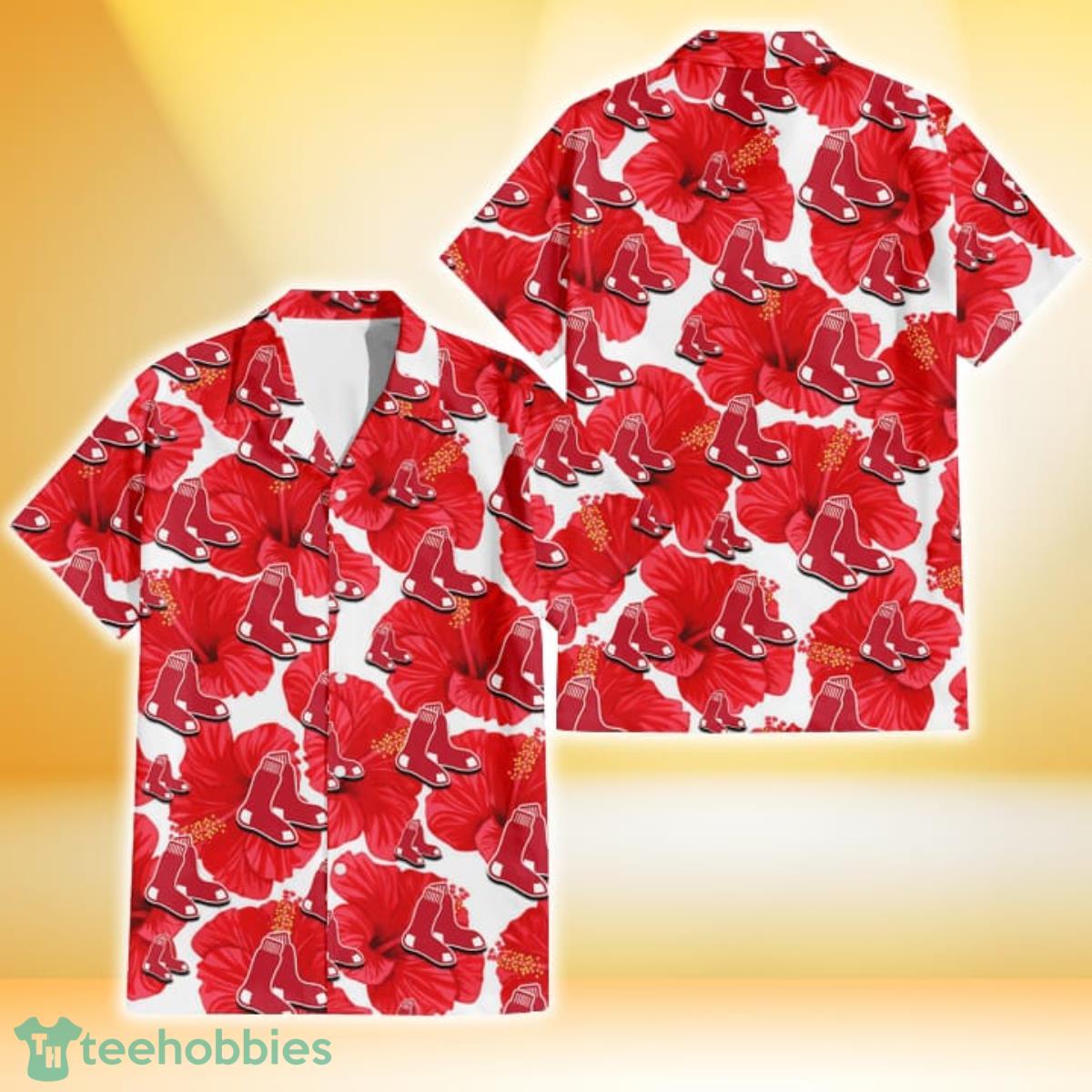 Boston Red Sox Big Red Hibiscus White Background 3D Hawaiian Shirt Gift For Fans Gift For Fans Product Photo 1