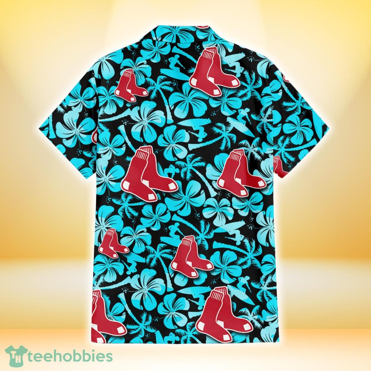 Boston Red Sox Blue Hibiscus Blue Coconut Tree Black Background 3D Hawaiian Shirt Gift For Fans Gift For Fans Product Photo 3 Boston Red Sox Blue Hibiscus Blue Coconut Tree Black Background 3D Hawaiian Shirt Gift For Fans Gift For Fans Product Photo 3