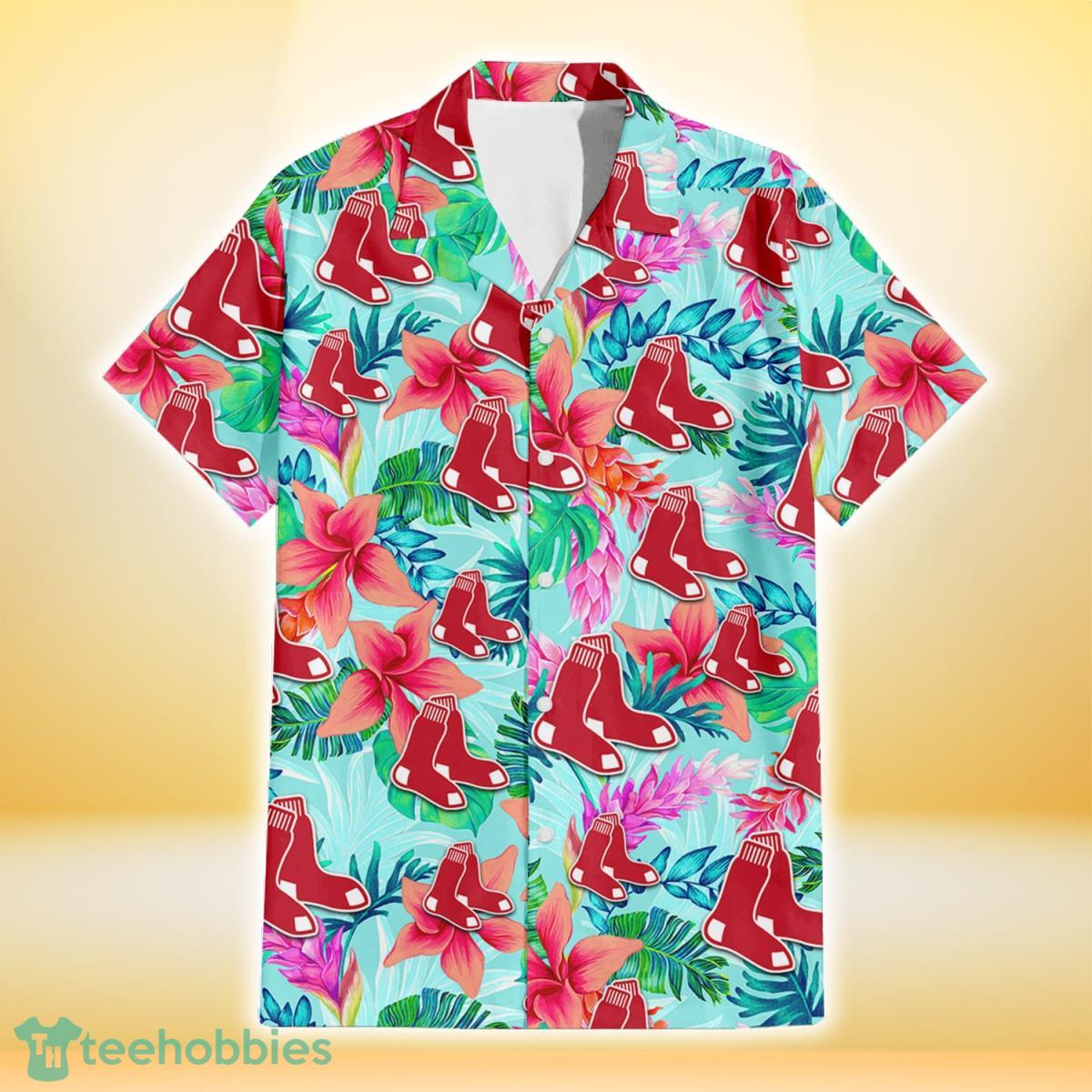 Boston Red Sox Coral Porcelain Flower Violet Orchid Light Blue Background 3D Hawaiian Shirt Gift For Fans Gift For Fans Product Photo 2