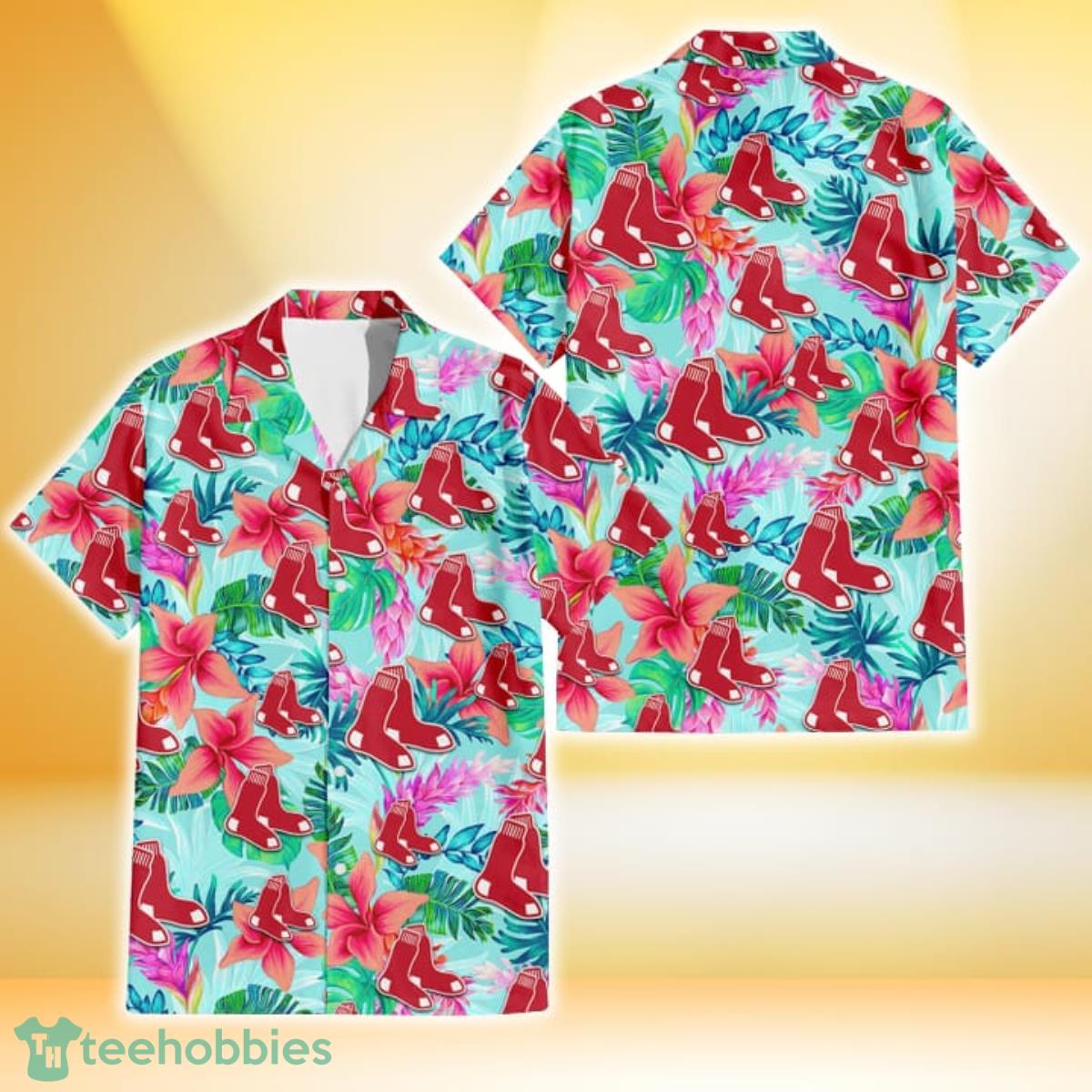 Boston Red Sox Coral Porcelain Flower Violet Orchid Light Blue Background 3D Hawaiian Shirt Gift For Fans Gift For Fans Product Photo 1