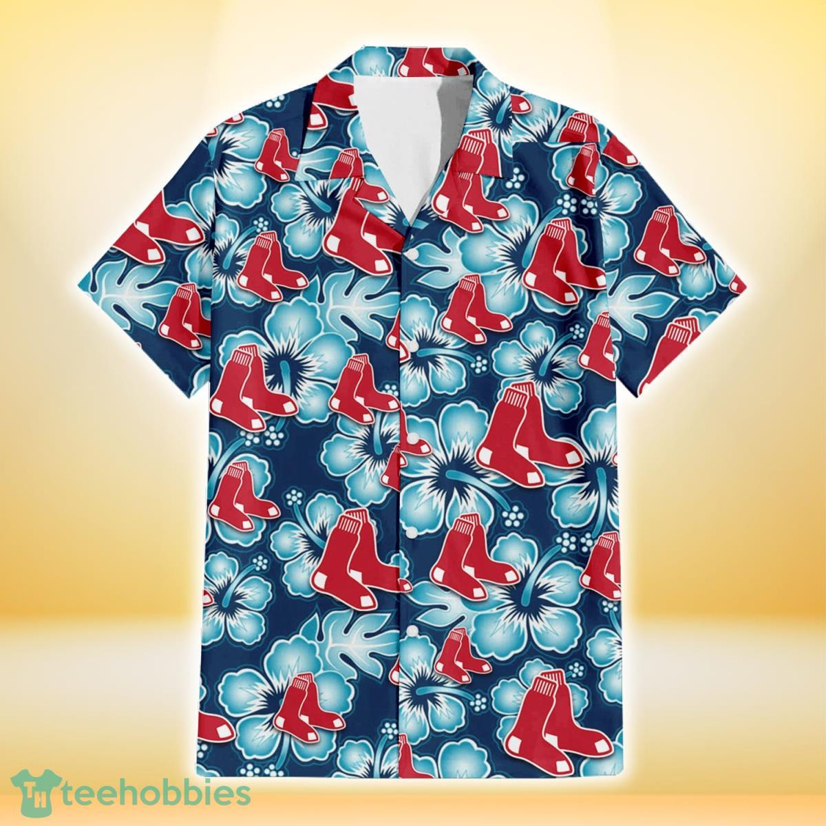 Boston Red Sox Dark Turquoise Hibiscus Navy Background 3D Hawaiian Shirt Gift For Fans Gift For Fans Product Photo 2