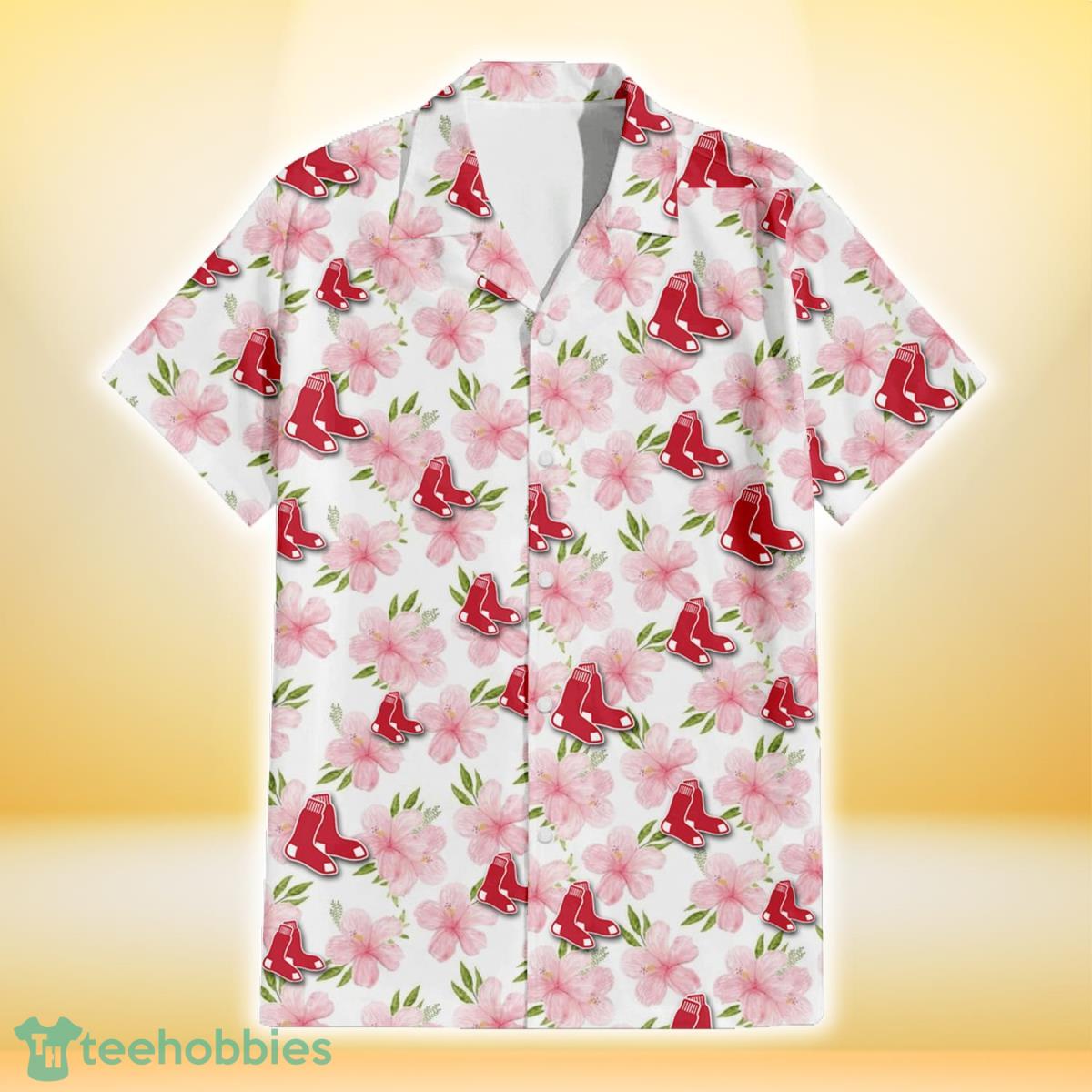 Boston Red Sox Light Pink Hibiscus White Background 3D Hawaiian Shirt Gift For Fans Gift For Fans Product Photo 2
