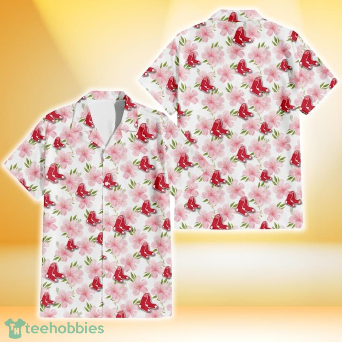 Boston Red Sox Light Pink Hibiscus White Background 3D Hawaiian Shirt Gift For Fans Gift For Fans Product Photo 1