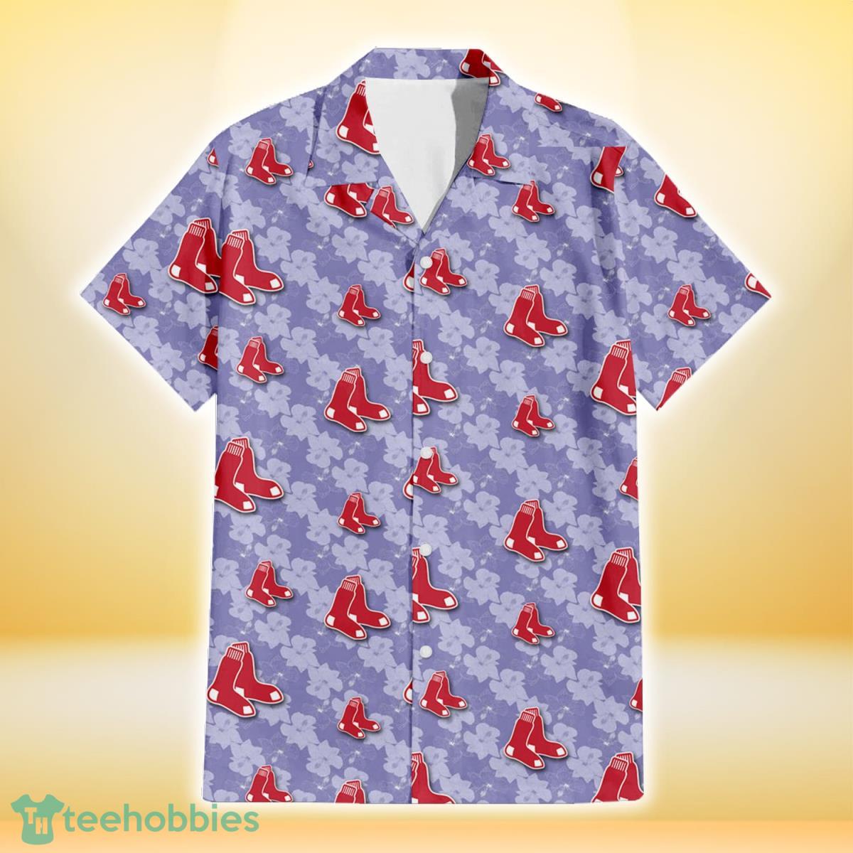 Boston Red Sox Light Purple Hibiscus Pattern Stripe Powder Purple 3D Hawaiian Shirt Gift For Fans Gift For Fans Product Photo 2