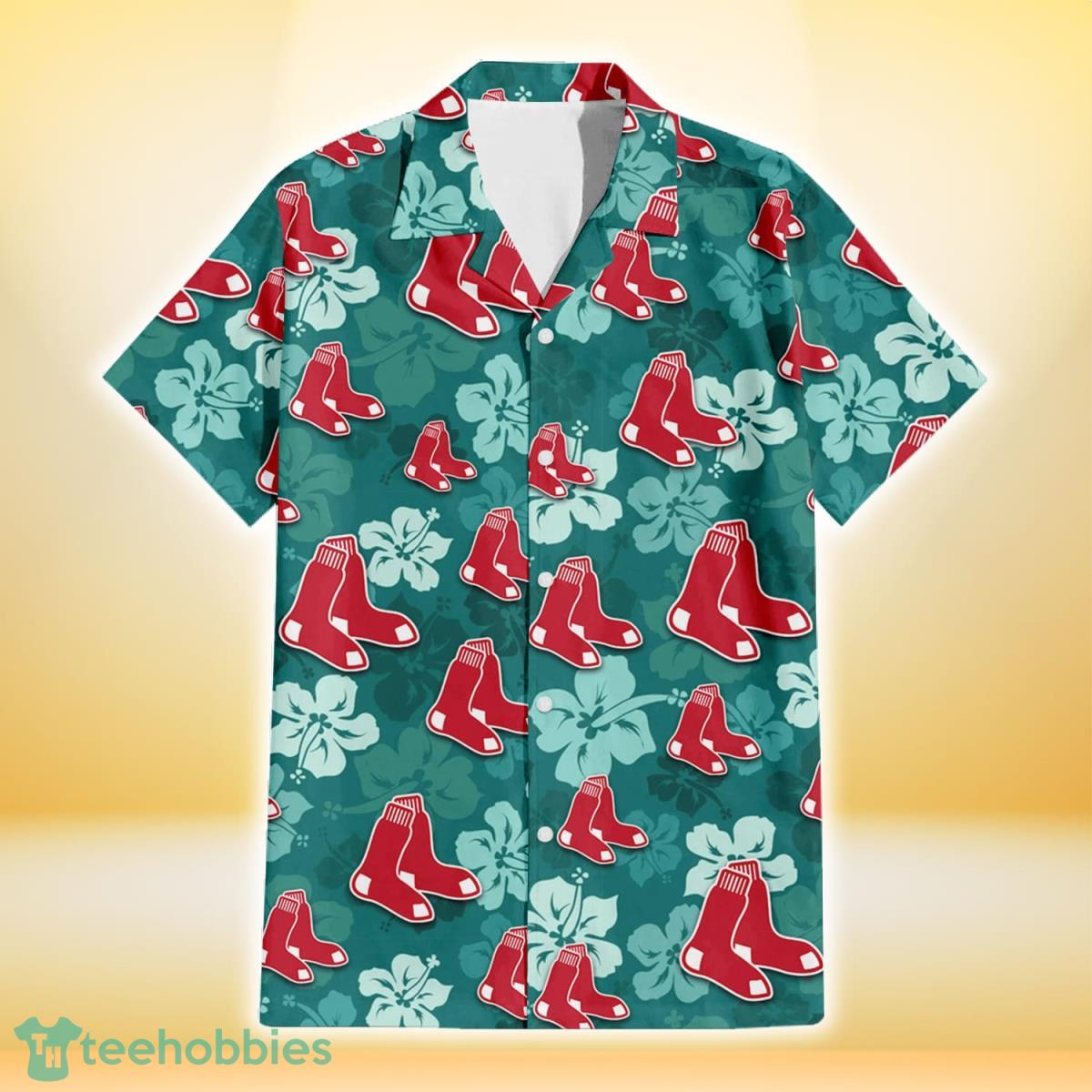 Boston Red Sox Light Sea Green Hibiscus Green Background 3D Hawaiian Shirt Gift For Fans Gift For Fans Product Photo 2
