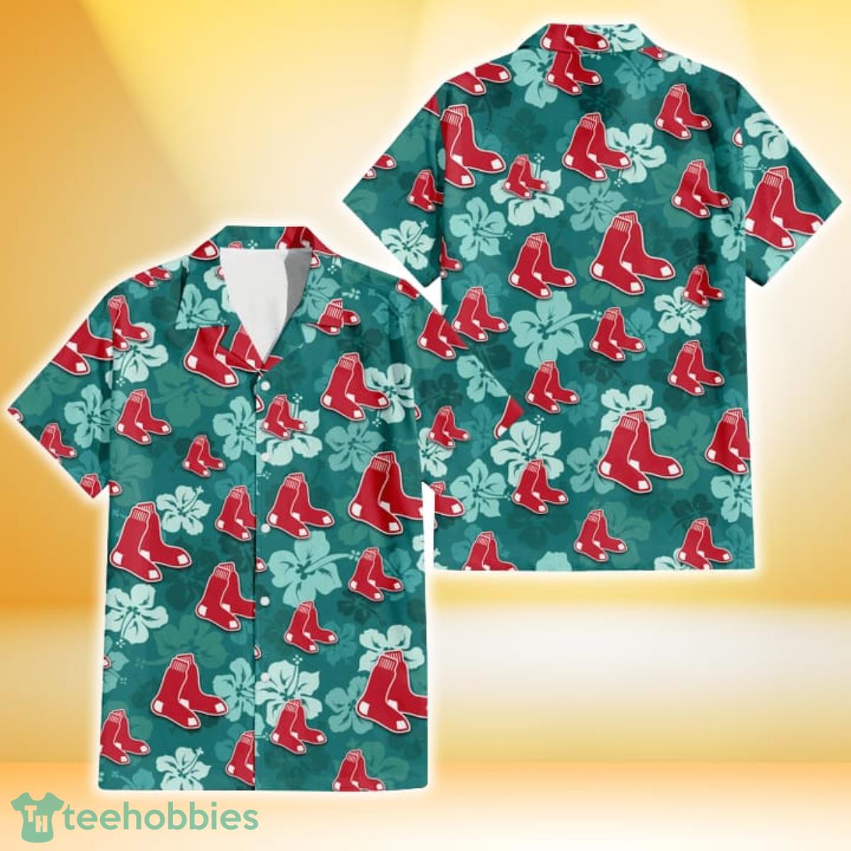 Boston Red Sox Light Sea Green Hibiscus Green Background 3D Hawaiian Shirt Gift For Fans Gift For Fans Product Photo 1