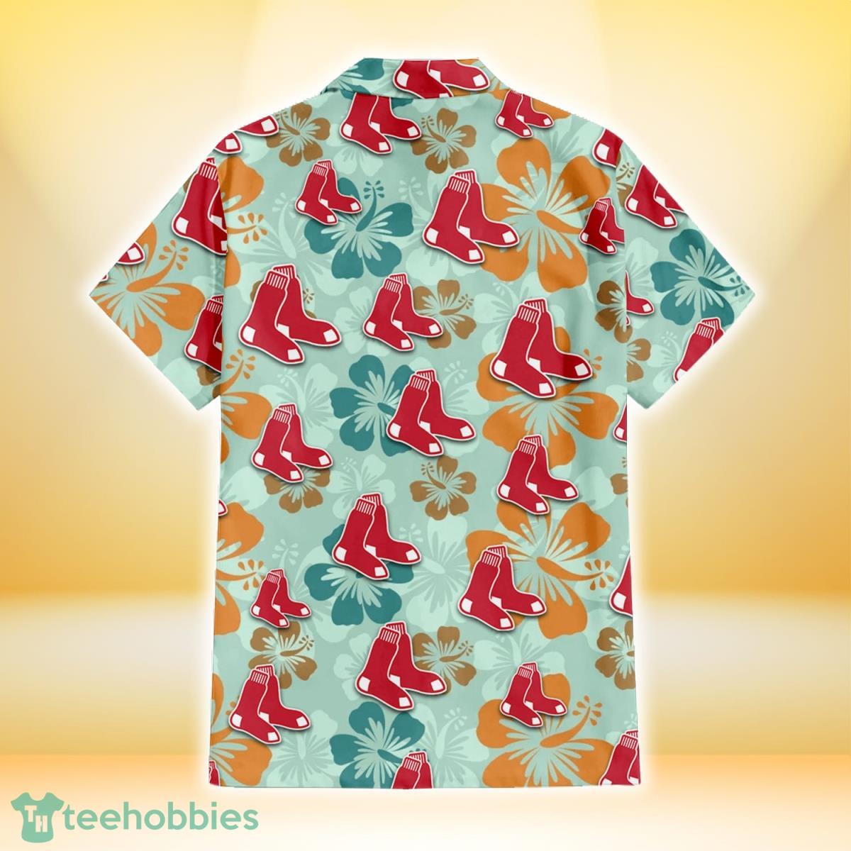 Boston Red Sox Orange Hibiscus Green Tropical Leaf Dark Background 3D  Hawaiian Shirt Gift For Fans Gift For Fans