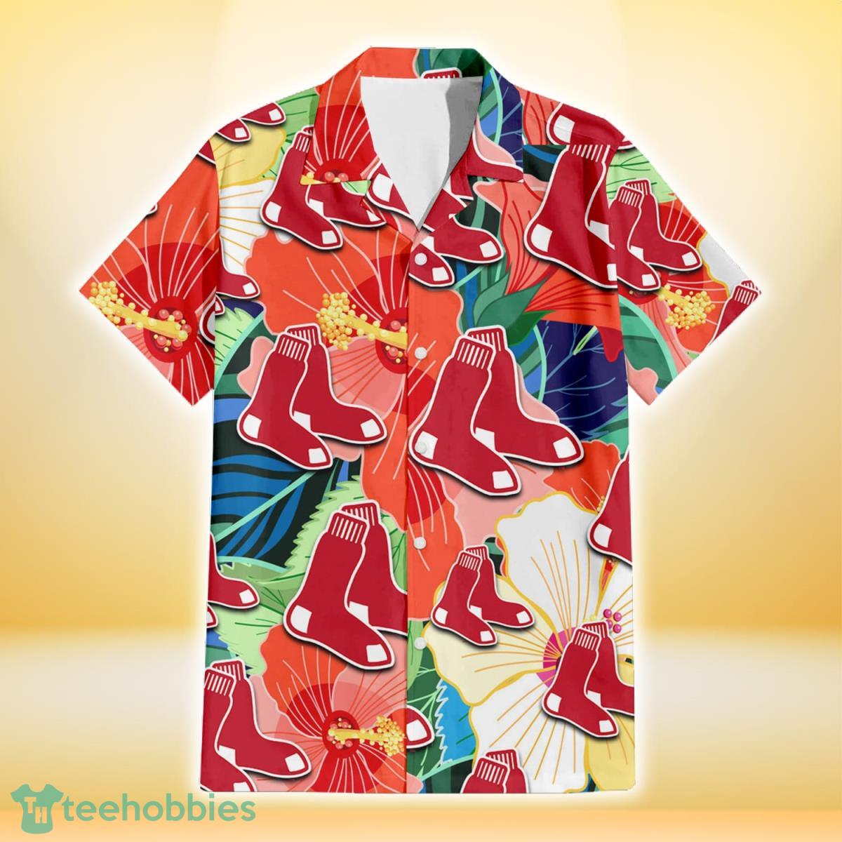 Boston Red Sox Orange White Tropical Hibiscus Green Leaf 3D Hawaiian Shirt Gift For Fans Gift For Fans Product Photo 2