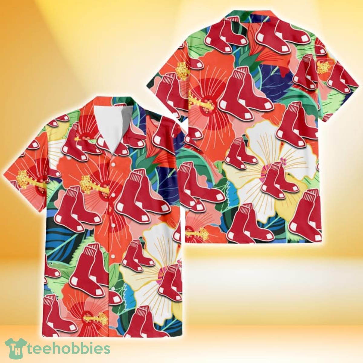 Boston Red Sox Orange White Tropical Hibiscus Green Leaf 3D Hawaiian Shirt Gift For Fans Gift For Fans Product Photo 1
