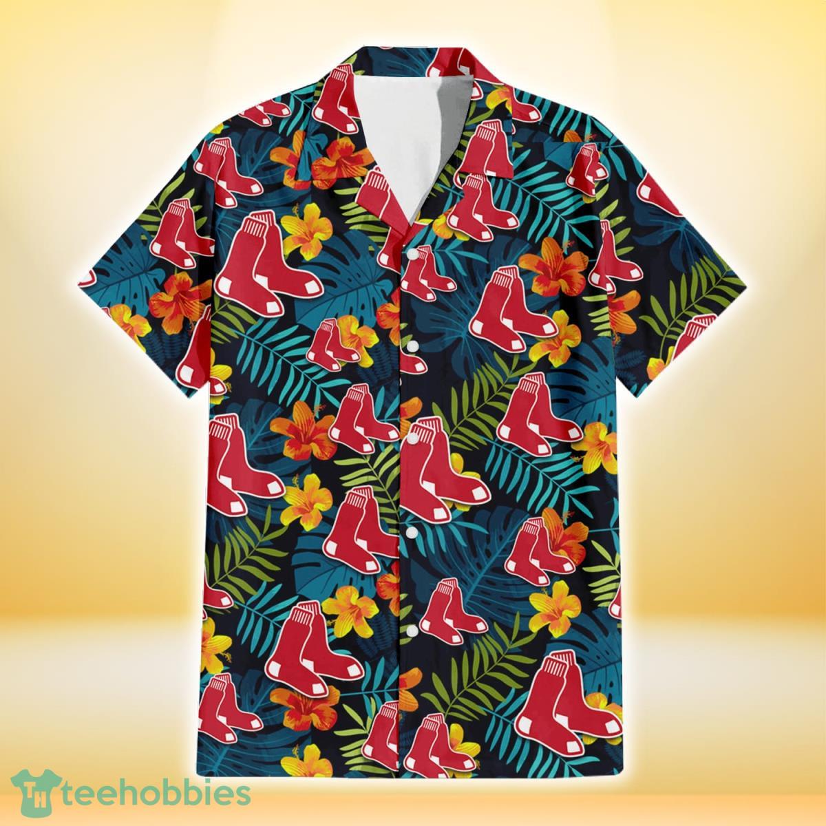 Boston Red Sox Orange Yellow Green Leaf Black Background 3D Hawaiian Shirt Gift For Fans Gift For Fans Product Photo 2