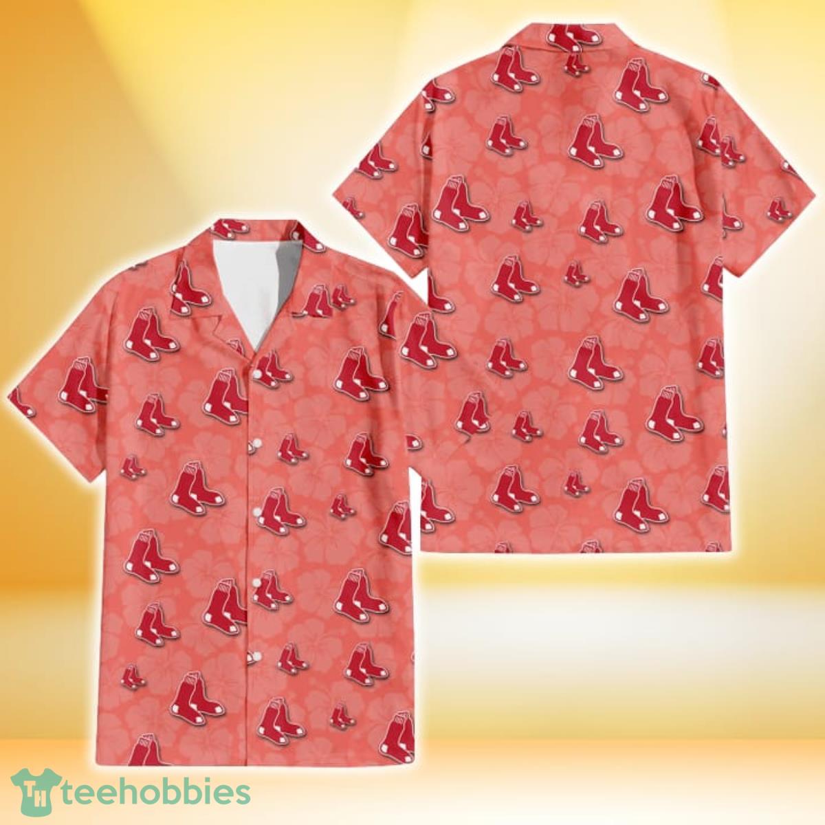 Boston Red Sox Peach Puff Hibiscus Tomato Orange Background 3D Hawaiian Shirt Gift For Fans Gift For Fans Product Photo 1