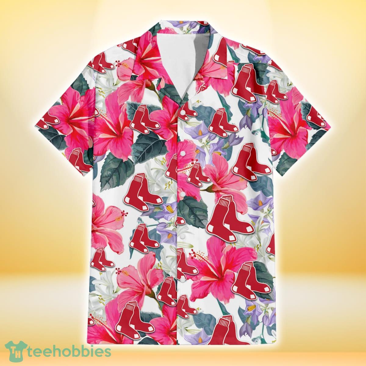 Boston Red Sox Pink Hibiscus White Orchid White Background 3D Hawaiian Shirt Gift For Fans Gift For Fans Product Photo 2