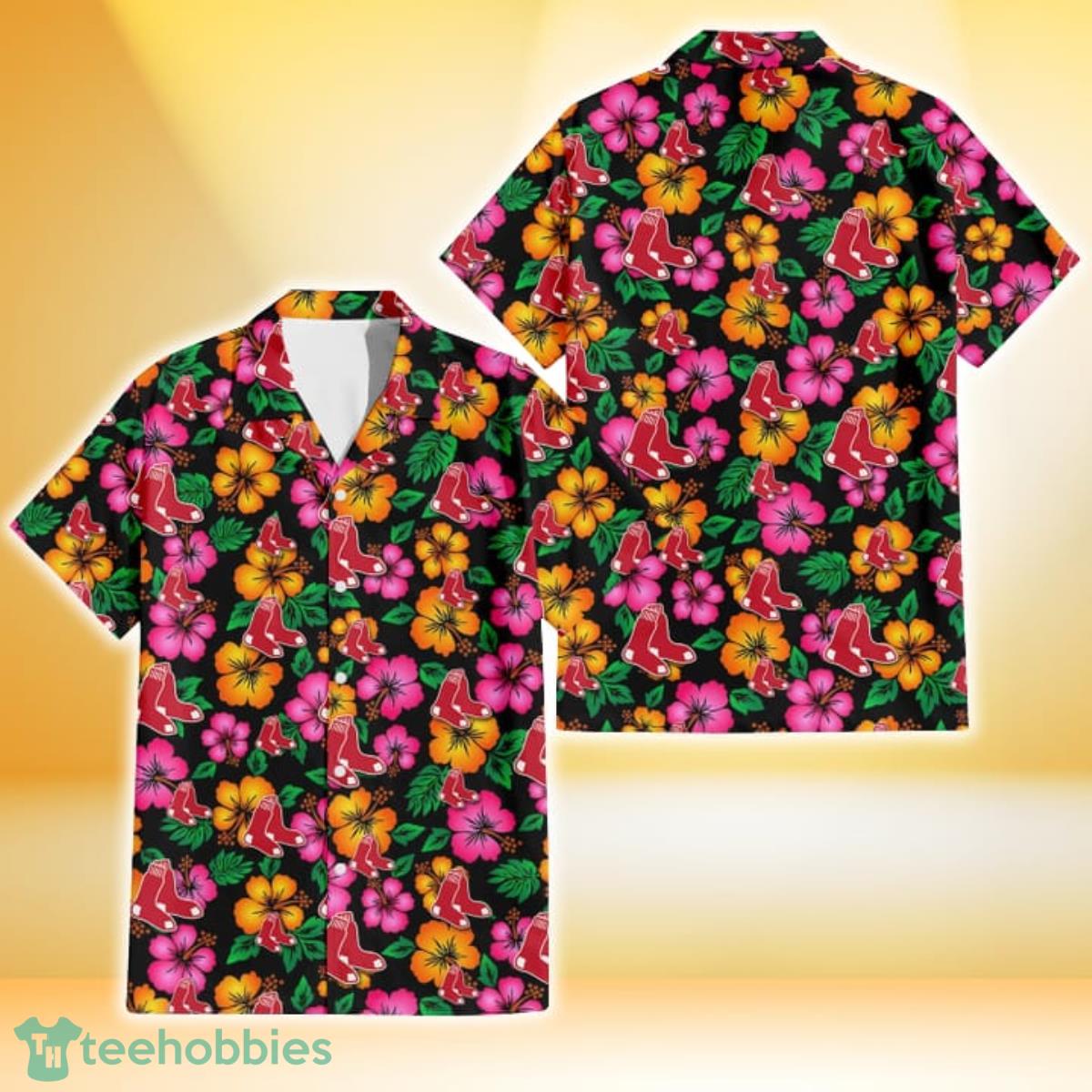 Boston Red Sox Pink Orange Black Background 3D Hawaiian Shirt Gift For Fans Gift For Fans Product Photo 1