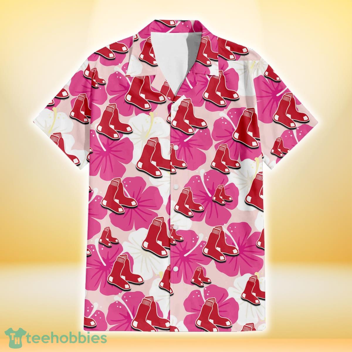 Boston Red Sox Pink White Hibiscus Misty Rose Background 3D Hawaiian Shirt Gift For Fans Gift For Fans Product Photo 2