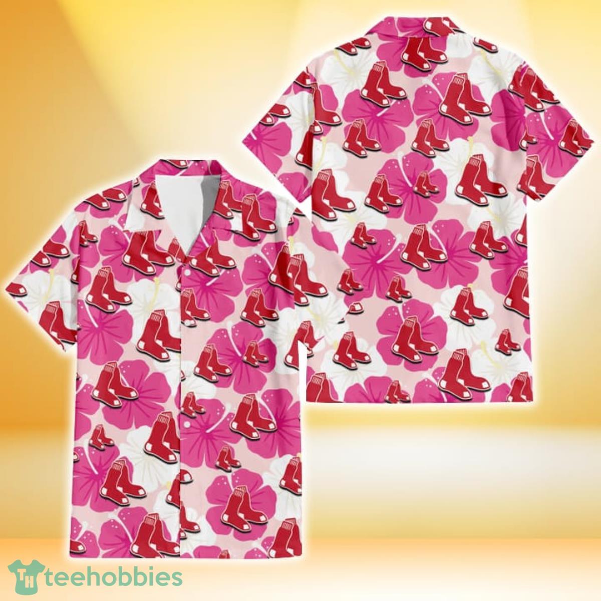 Boston Red Sox Pink White Hibiscus Misty Rose Background 3D Hawaiian Shirt Gift For Fans Gift For Fans Product Photo 1