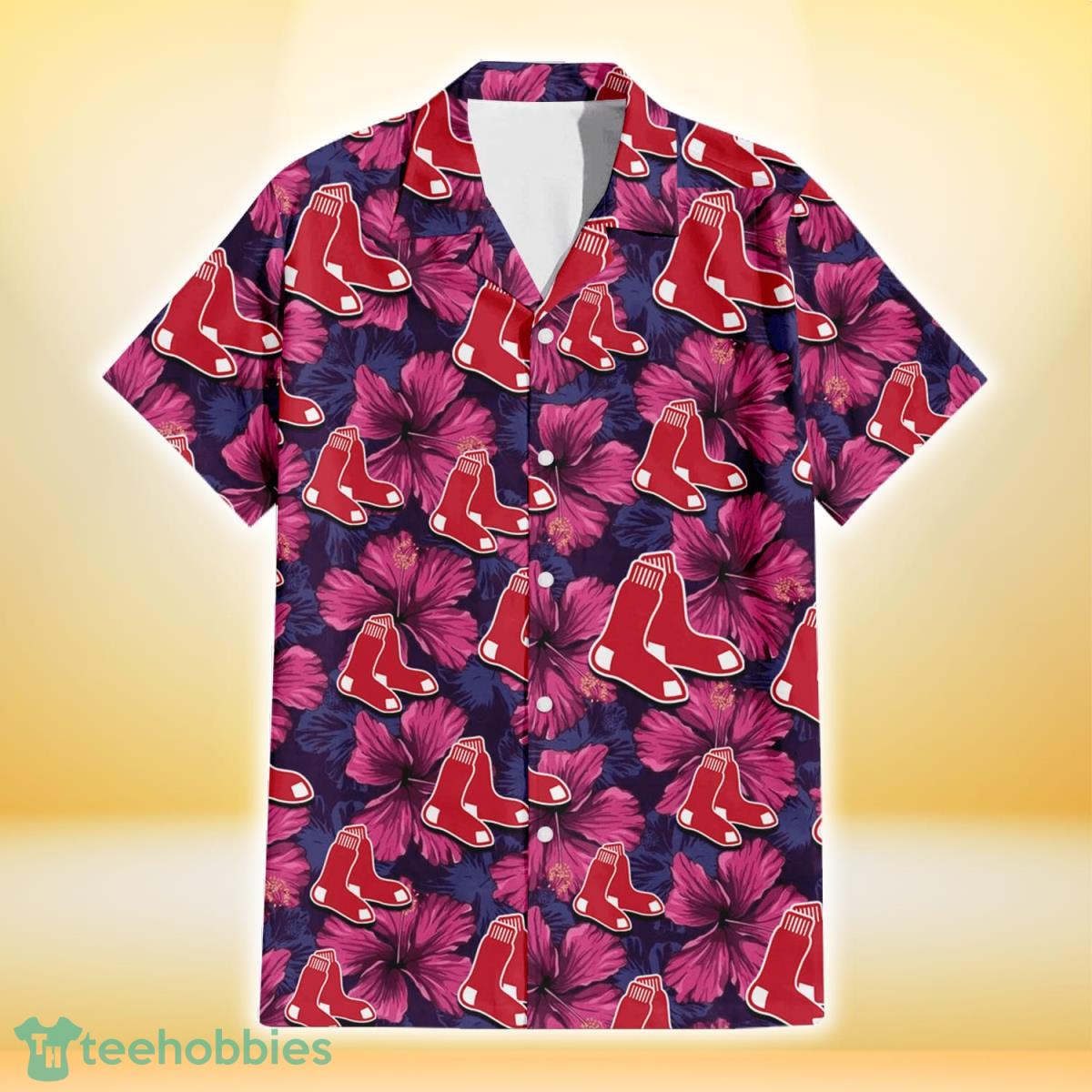 Boston Red Sox Plum Vilolet Hibiscus Dark Navy Leaf Black 3D Hawaiian Shirt Gift For Fans Gift For Fans Product Photo 2