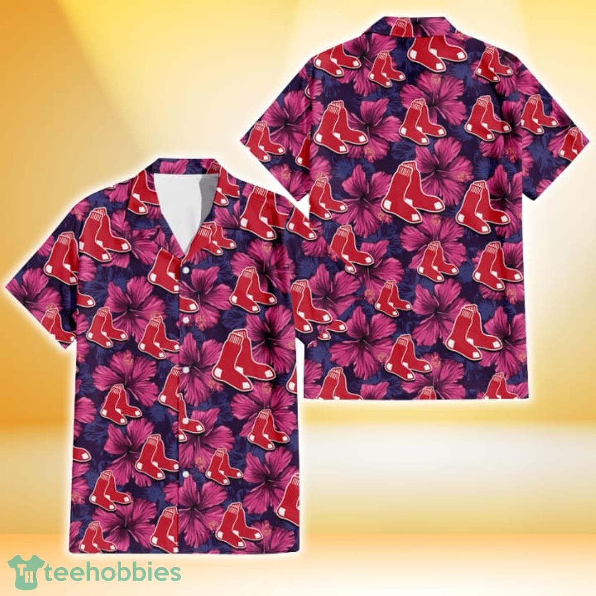 Boston Red Sox Plum Vilolet Hibiscus Dark Navy Leaf Black 3D Hawaiian Shirt Gift For Fans Gift For Fans Product Photo 1