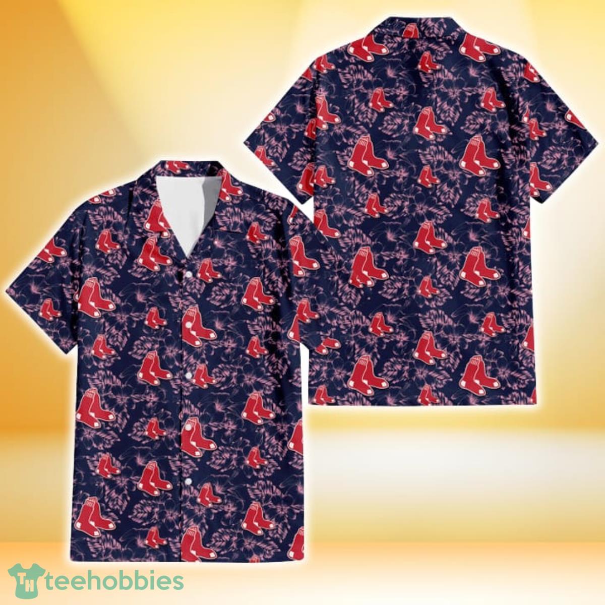 Boston Red Sox Thistle Sketch Hibiscus Dark Slate Blue Background 3D Hawaiian Shirt Gift For Fans Gift For Fans Product Photo 1