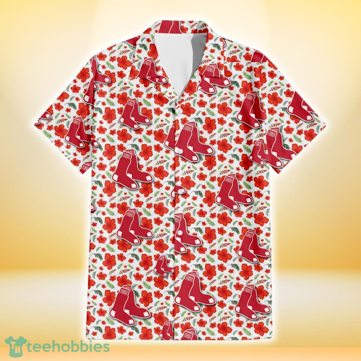 Boston Red Sox White Hibiscus Floral Tropical 3D Hawaiian Shirt