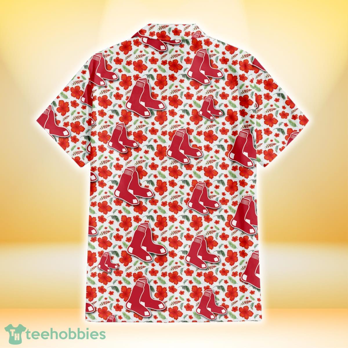 Boston Red Sox White Hibiscus Floral Tropical 3D Hawaiian Shirt