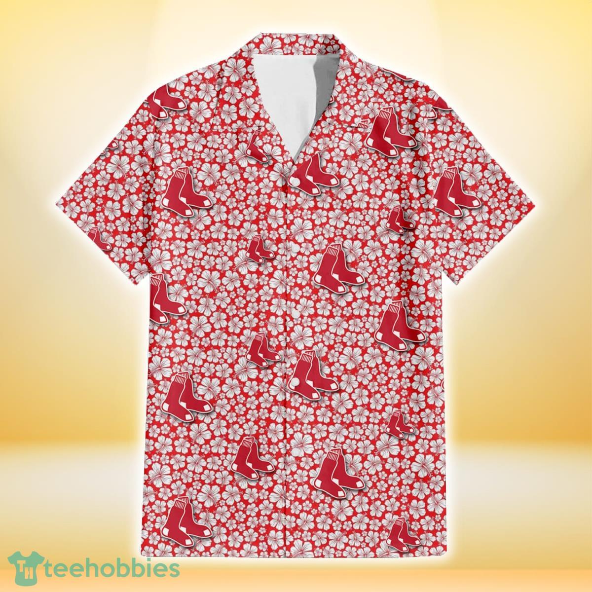 Boston Red Sox Tiny White Hibiscus Pattern Red Background 3D Hawaiian Shirt Gift For Fans Gift For Fans Product Photo 2