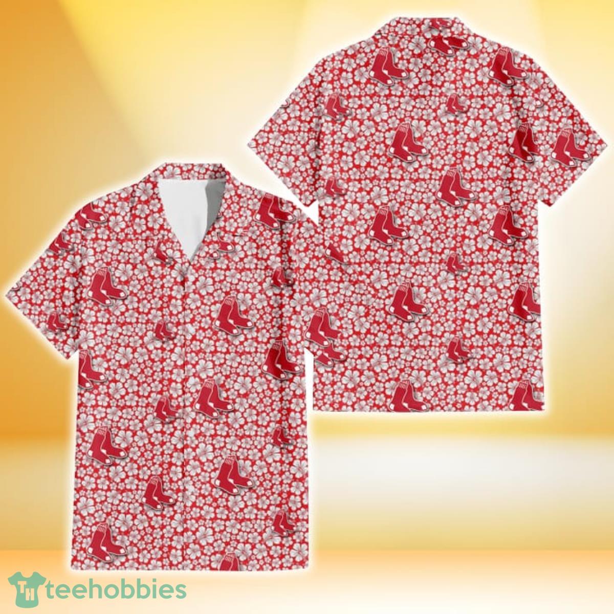 Boston Red Sox Tiny White Hibiscus Pattern Red Background 3D Hawaiian Shirt Gift For Fans Gift For Fans Product Photo 1